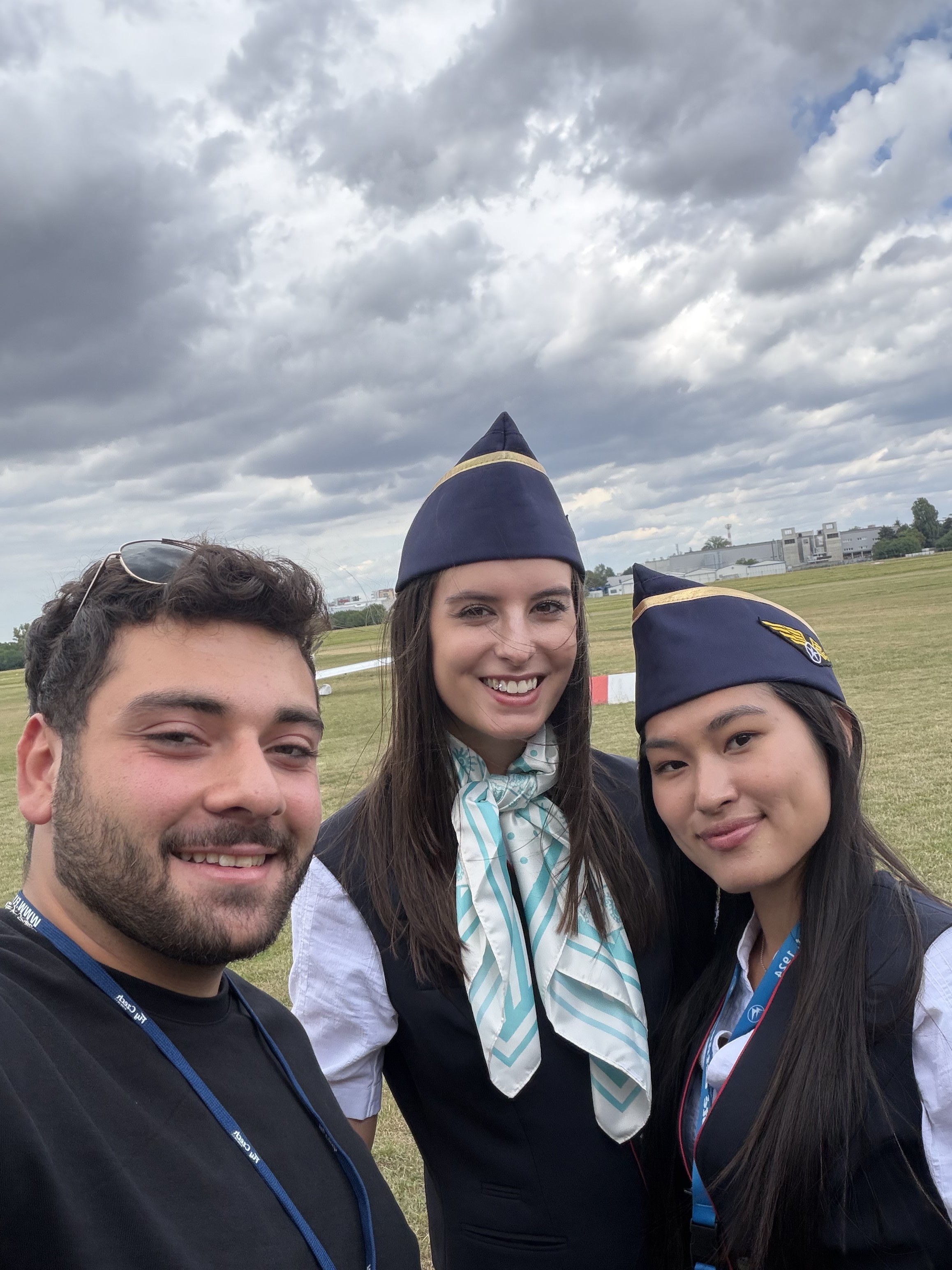 Sohaib Moshref with fellow cabin crew trainees on the airfield